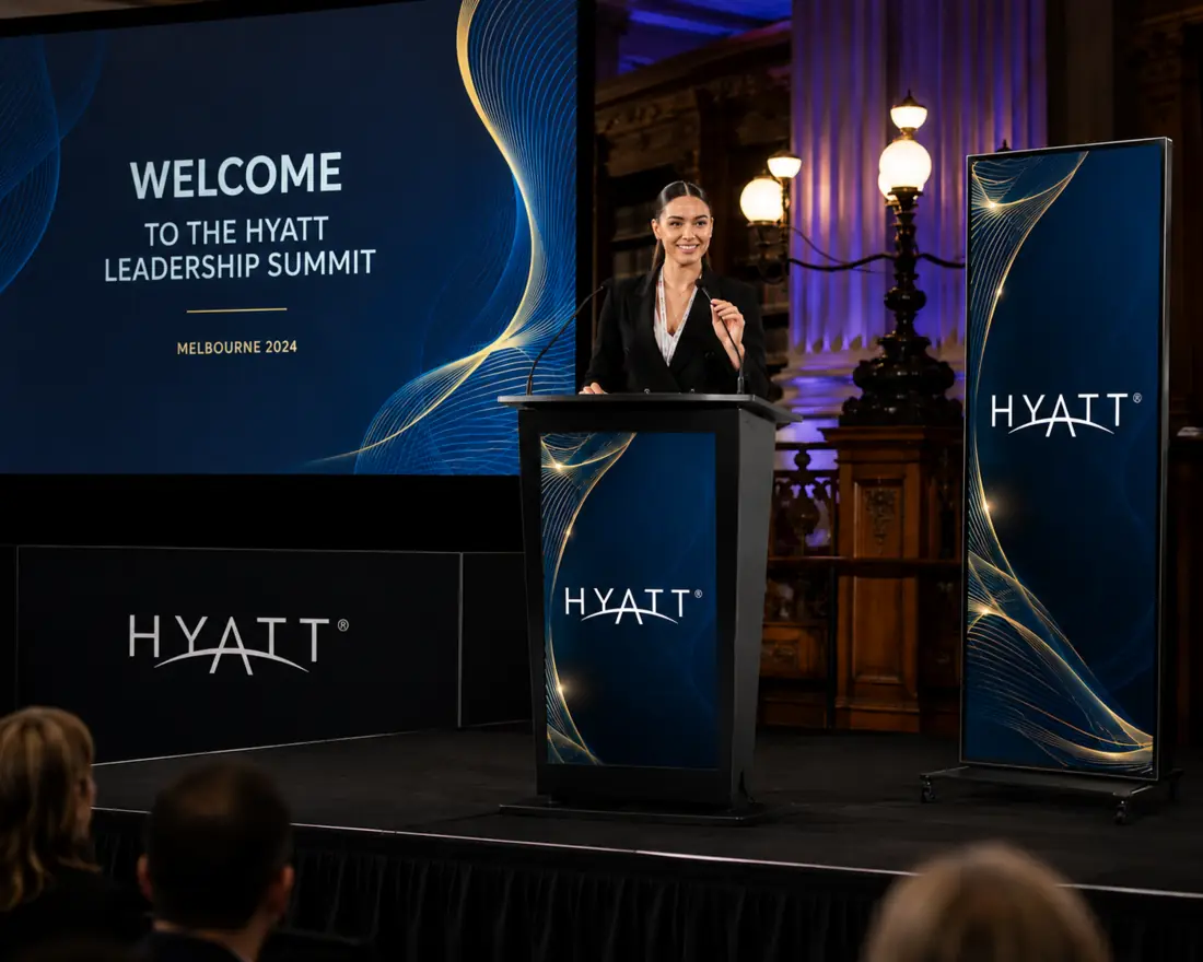 Digital lectern and LED posters on stage